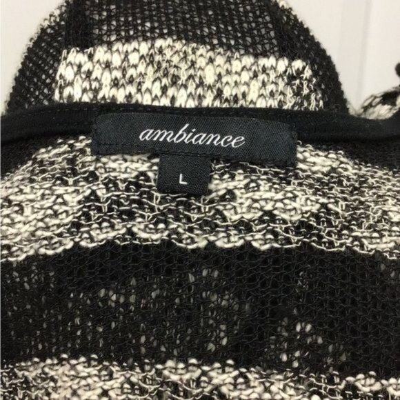 Ambiance Women’s Open Front Striped Duster Cardigan, Black, size L - Picture 4 of 5